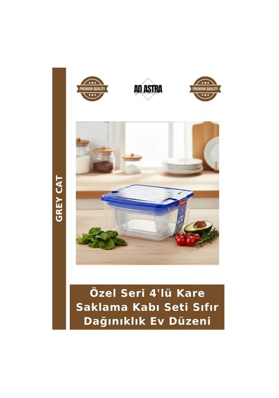 Özel Seri 4'lü Kare Saklama Kabı Seti Sıfır Dağınıklık Ev Düzeni Çok Renkli