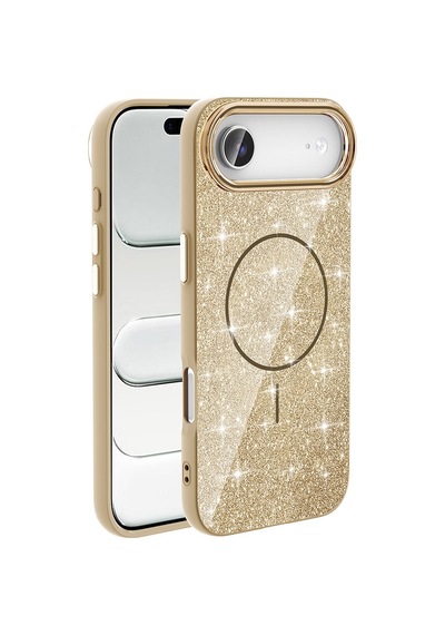 Zore İphone 17 Air Kılıf M-safe Şarj Özellikli Parlayan Simli Nvth Okso Kapak - Gold Altın