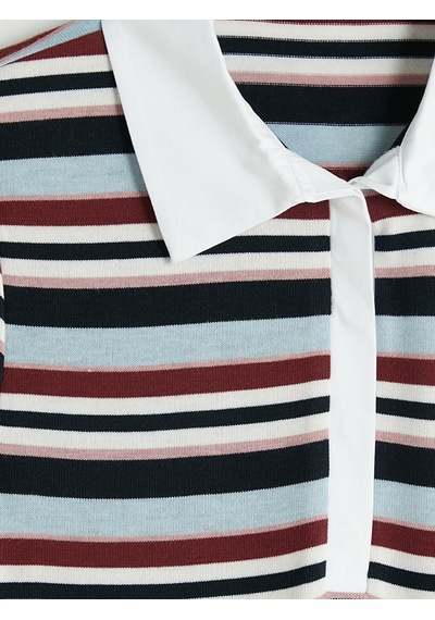 Lcw Everyday Mavi Polo Yaka Çizgili Elbise
