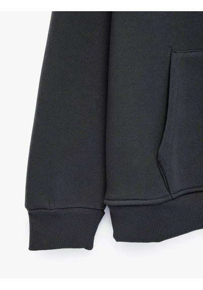 Koton Köpek Nakış Detaylı Kapüşonlu Antrasit Kadın Sweatshirt 7wal10115ık