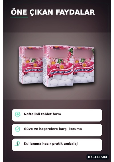 Çiçek Desenli Kutuda 6 Adet Naftalinli Tablet Güve Kovucu Dolap Çekmece Koruyucu Bx-313584 Renkli