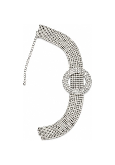 Valmont Kristal Taşlı 32+11 Cm Choker Işıltılı Şık Kadın 9 Sıra Su Yolu Tasma Kolye Gümüş
