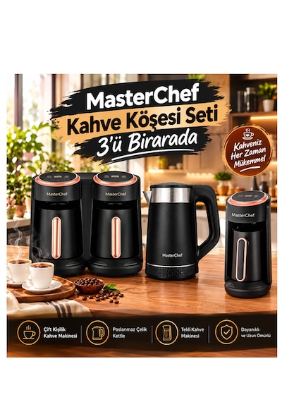 Masterchef Kahve Köşesi Seti 3 Ü Birarada-ikili Ve Tekli Kahve Makinesi-kettle