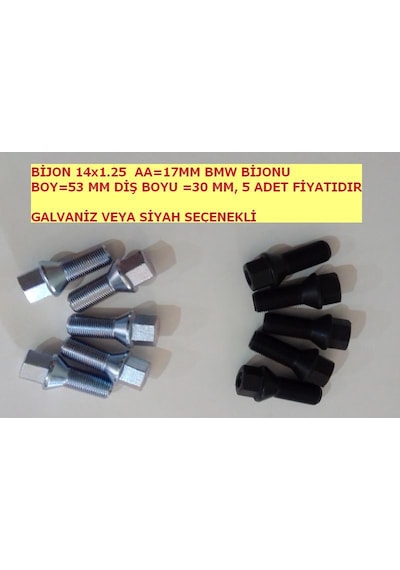 Bmw Bijonu M14x1.25 Dış Boyu 30mm - Aa=17mm Galvaniz Veya Siyah Siyah