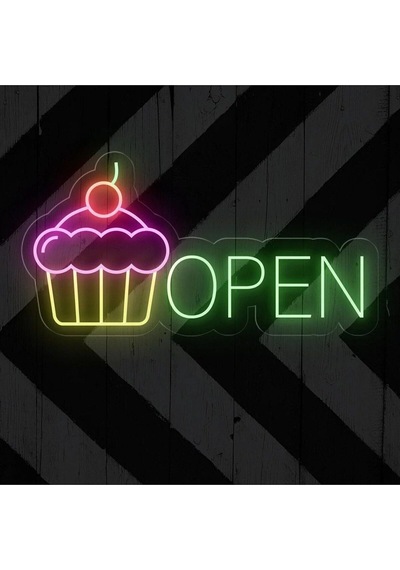 Open Yazılı Ve Şekilli Neon Tabela Yeşil