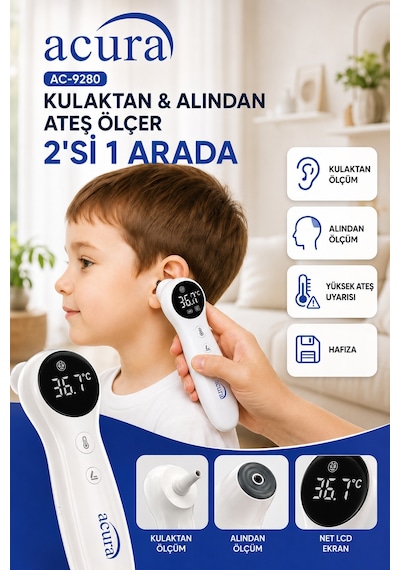 Acura Ac-9280 Dual Kulaktan & Alından Profesyonel Ateş Ölçer