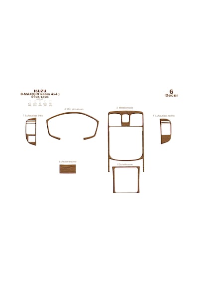 Isuzu D Max Çift Kabin 4x4 Konsol-torpido Kaplama 2005-2006 6 Parça-açık Meşe Seçenekler