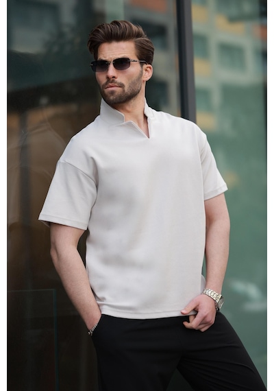 Madmext Taş Rengi Polo Yaka Erkek Basic T-shirt E7145 Taş Rengi