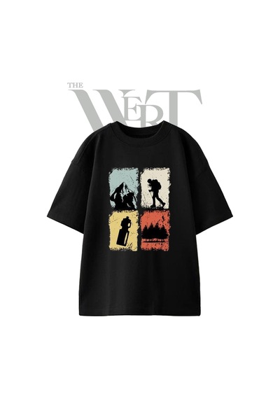 Thewert Doga Yuruyus Tasarım Baskılı Ünisex Siyah Oversize T-shirt