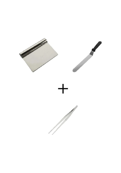 Pasta Sıvama Spatulası + Çelik Spatula Hamur Kazıyıcı+ Masterchef Cımbız 3 Lü Set Çelik Siyah Diğer