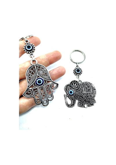 Nazar Boncuğu Metal Fatıma/hamse Eli Fil Anahtarlık/araba Dikiz A
