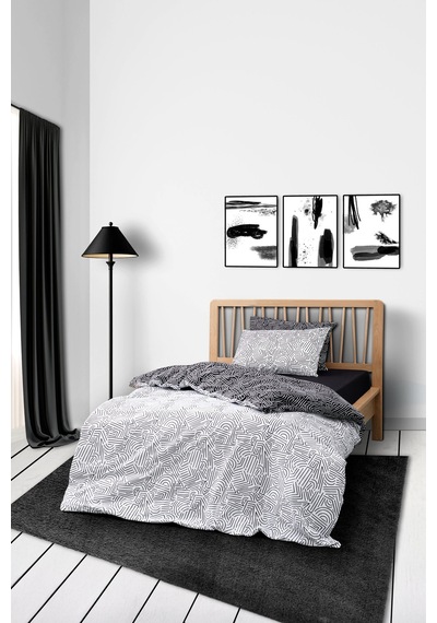 Cozy Home Mono Tek Kişilik Lastikli Çarşaflı Nevresim Takımı Maze Siyah Siyah