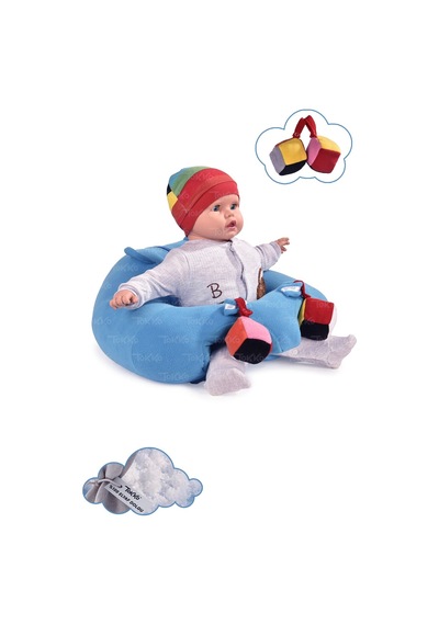 Oyuncaklı Bebek Oturma Destek Minderi - Devrilmez Bebek Koltuğu - Büyük Bebek Oturağı Mavi