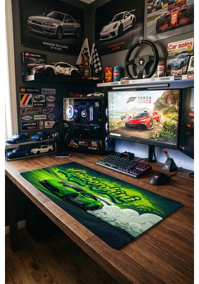 Lamborghini Huracan Yeşil Graffiti 40x90 Cm Oyuncu Mousepad Kaymaz Taban Büyük Boy Mousepad Siyah