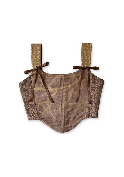 L'aura Corset Altın Damarlı Kahverengi Çift Taraflı Bayan Korse