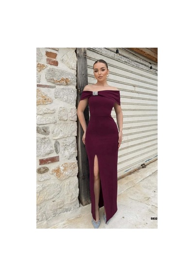 Mmb-trade Straplez Yırtmaçlı Elbise Taş Abiye Detaylı Renk: Açık Mor Beden: Xl Mmbz