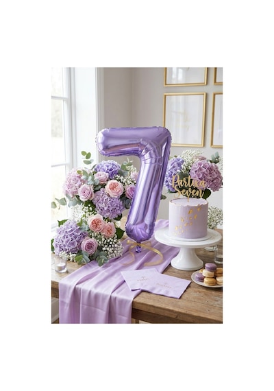 32 İnç Mor Rakam 7 Folyo Balon Çok Renkli