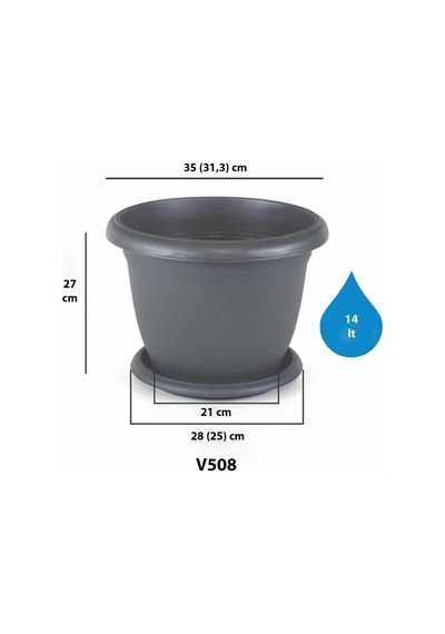 Tr Villa Tabaklı Saksı 14 Litre No:8 Antrasit Diğer