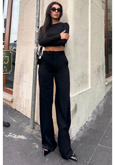 Madmext Siyah Yüksek Bel Kumaş Pantolon Mg2284