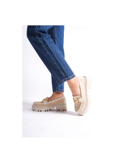 Mubiano Mb1170-bj Kalın Taban Lüx Süet Tokalı Bej Kadın Kolej Loafer Bej
