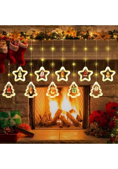 Yüksek Kalite 3.30 Metre Gün Işığı Noel Salkım Led Işık 10 Dal Çam Ağacı Yıldızlı Figürlü Salkım Işık