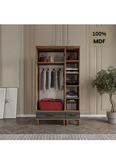 Zen 3 Kapak Ayaklı Tasarım Country Mdf Gardırop Antrasit