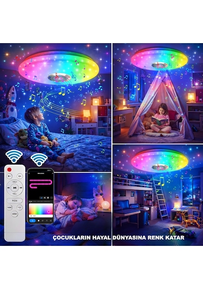 Hymark Akıllı Tavan Smart Life Rgb Led Lamba Bluetooth Müzik 60w 220v Dekoratif Aydınlatma Çok Renkli