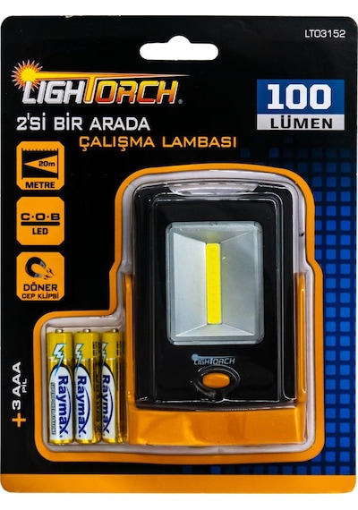 Lightorch LT03152 Pilli 2'si Bir Arada Çalışma Lambası 100 Lümen Siyah