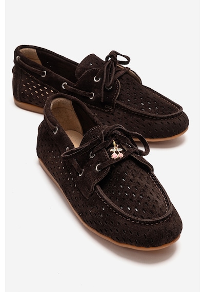 Luvishoes Stevo Kahverengi Süet Hakiki Deri Delikli Bağcıklı Kadın Loafer Ayakkabı