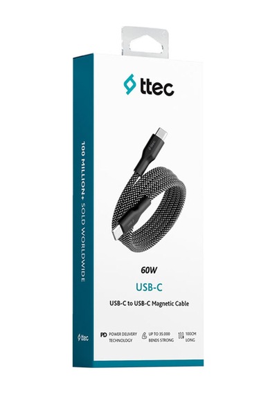 Ttec 2DK61S USB-C - USB-C Mıknatıslı 100 CM 60W Örgü Hızlı Şarj Kablosu 2Dk61S