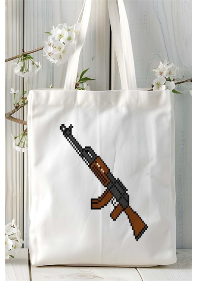 Art Hediye Ak-47 Kalaşnikof Baskılı Bez Çanta Kişiye Özel Model 5 Çok Renkli
