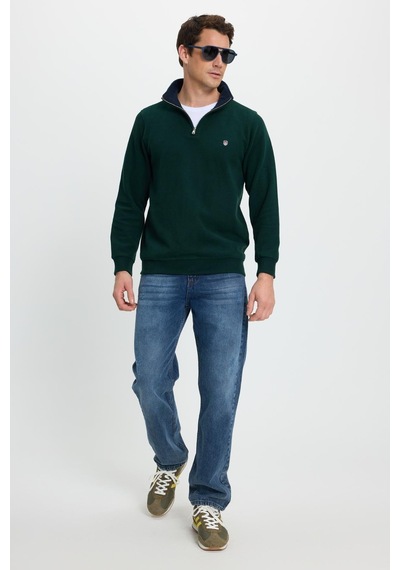Tudors Erkek Slim Fit Dar Kesim Pamuklu Selanik Kumaş Dik Yaka Yeşil Sweatshirt-41874 Yeşil Tudors Erkek Slim Fit Dar Kesim Pamuklu Selanik Kumaş Dik Yaka Yeşil Sweatshirt-41874 Yeşil