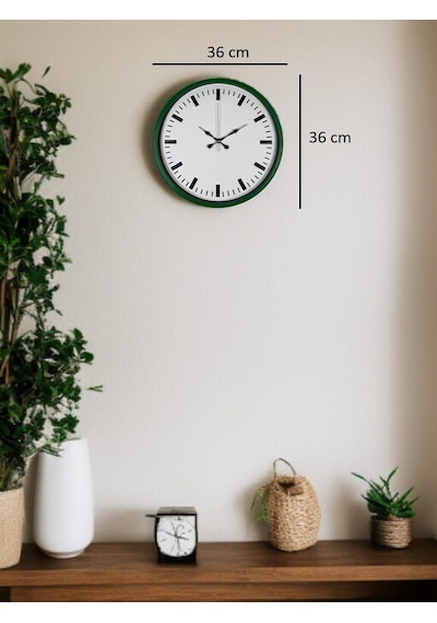 36 Cm Yeşil Sade Dekoratif Duvar Saati Renkli