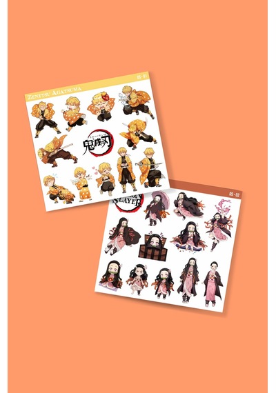 Zenitsu Agatsuma-nezuko Kamado-demon Slayer - 2li Sticker Set - Parlak Kağıt - Başarı Çıkartmaları- Süsleme Etiket