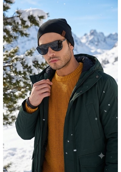 Ritagarcia Unisex Etiket Detaylı Pamuklu Penye Bere Kışlık Mevsimlik Beanie Bere Siyah