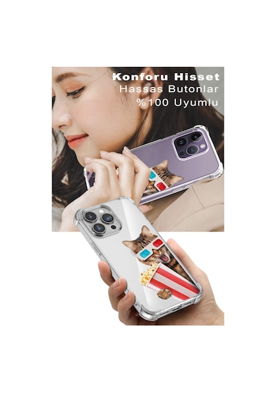 Oppo A94 Uyumlu Kedi 1 Baskılı Şeffaf Köşe Korumalı Antişok Kılıf