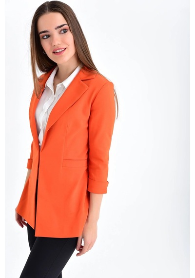 Kapri Truvakar Kol Süs Cepli Kopçalı Ofis Blazer Kumaş Ceket-oranj Oranj