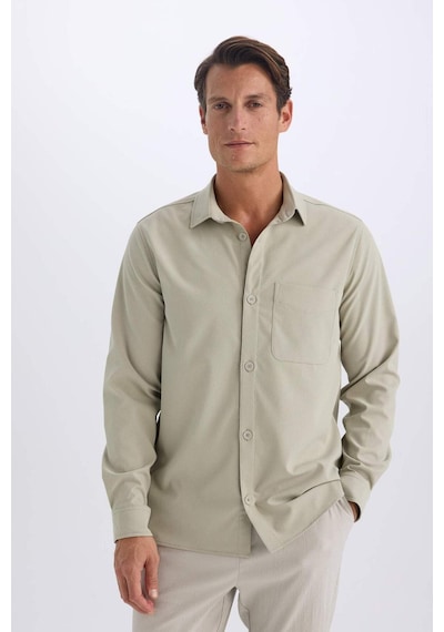 DeFacto Regular Fit Polo Yaka Basic Düz Gofre Uzun Kollu Gömlek D8713AX25SPKH492