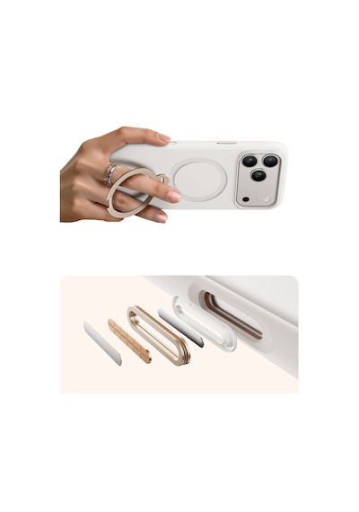 Torras Apple iPhone 17 Pro / 18 Pro Uyumlu O Stand Spin Silicone Serisi Magsafe Kılıf Beyaz