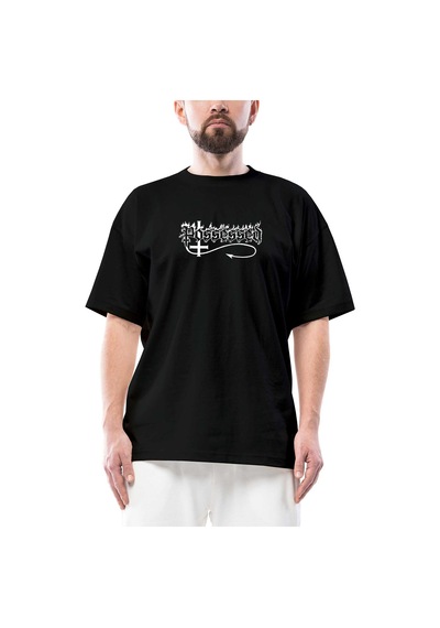 Possessed Text Logo Oversize Siyah Tişört