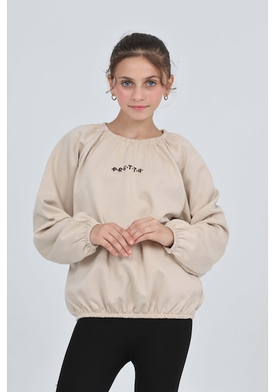 Toontoy Kız Çocuk Pretty Baskılı Sweatshirt Bej