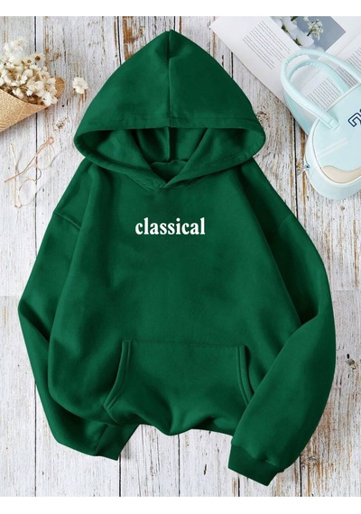 Uyguntarz Unisex Classical Baskılı Oversize Sweatshirt Yeşil