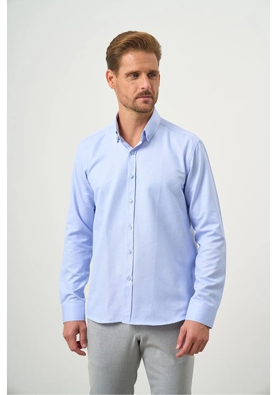 Morven Slim Fit Düğmeli Yaka Oxford Kolay Ütülenebilir Pamuklu Uzun Kollu Gömlek Kutulu