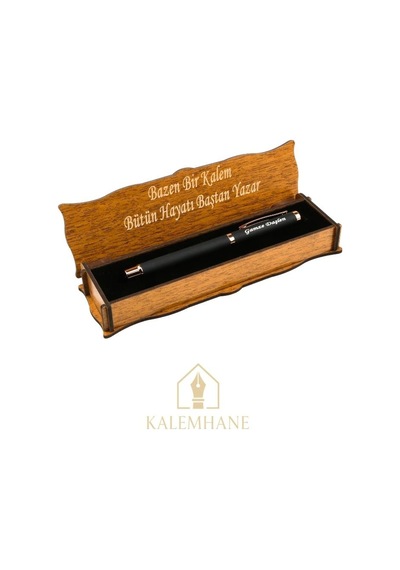 Kişiye Özel Roller Kalem , Rose Gold Ahşap Kutulu Siyah