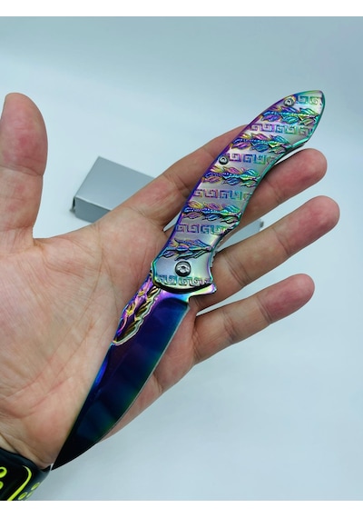 Tobaccotürk724 Yaprak Kabartmalı Spekturmrenk Metal Kamp Çakı //21cm-195gr Gri