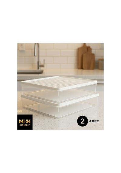 2 Li Büyük Boy Kapaklı Saklama Kabı Seti 2,8 Lt Beyaz