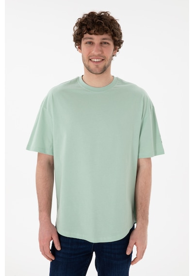 U.S. Polo Assn. Erkek Long Fit Bisiklet Yaka Su Yeşili Basic Tişört 50305988-VR048
