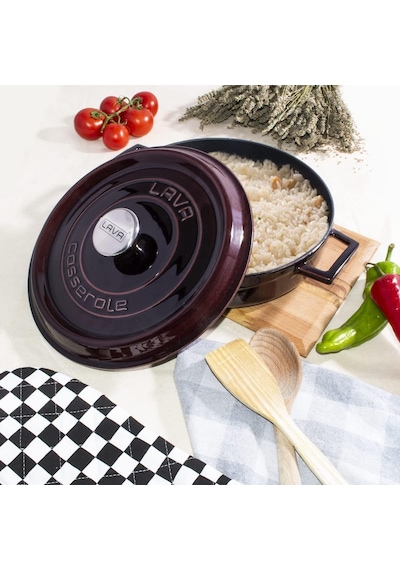 Lava Döküm Çok Amaçlı Yayvan Tencere Çap 24 CM. Majolica Mor