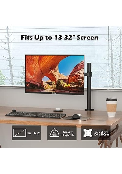 13-32 İnç Yüksekliği Ayarlanabilir Tekli Monitör Kolu, 10 Kg'a Kadar, Vesa 75x75/100x100