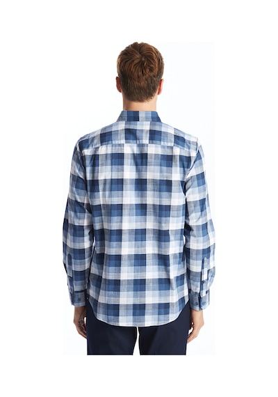 Lcwaıkıkı Classic İndigo Regular Fit Uzun Kollu Ekose Poplin Erkek Gömlek